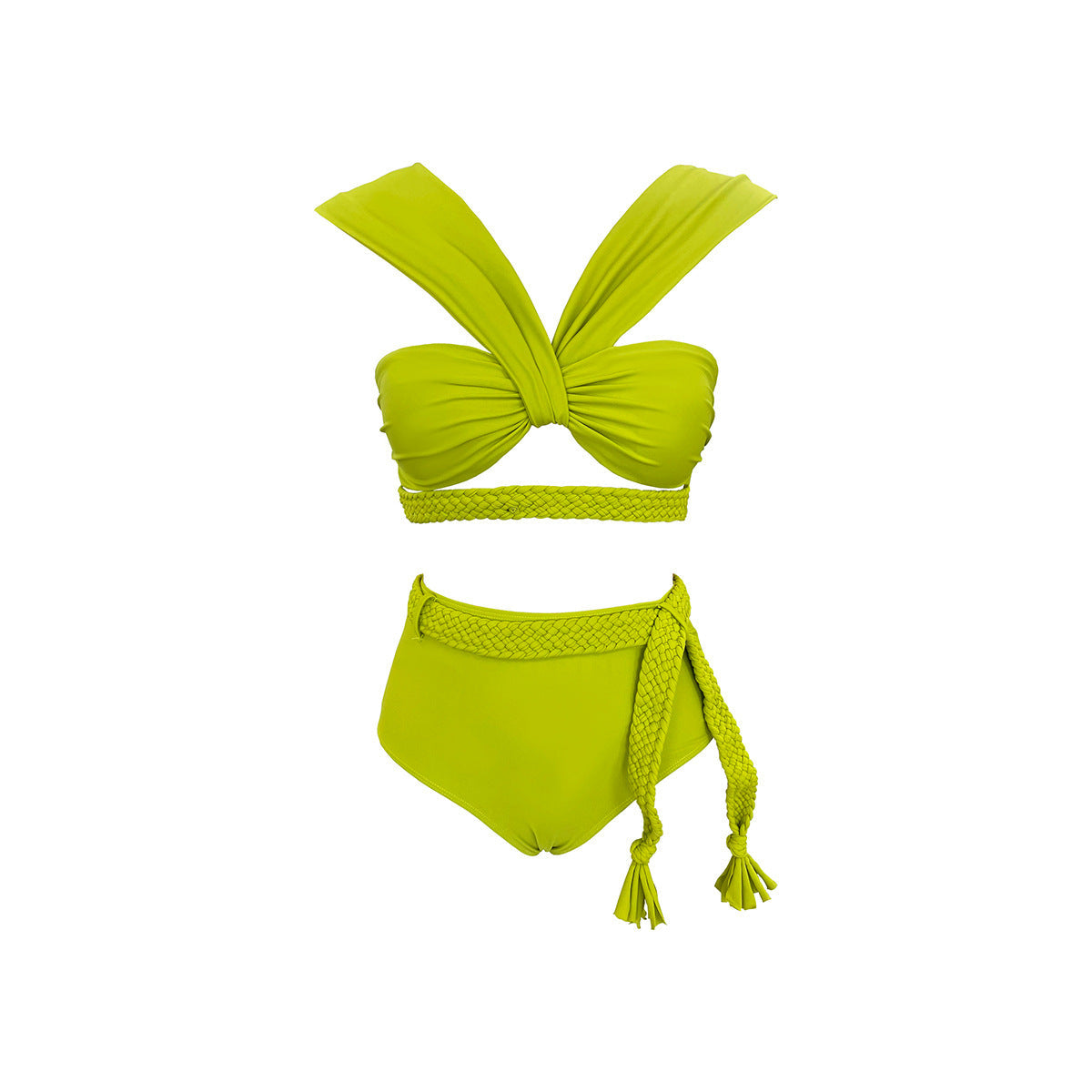 Solid Color Braid Rope High Waist with Straps Bikini Split Swimsuit Women Bikini Bella Mia